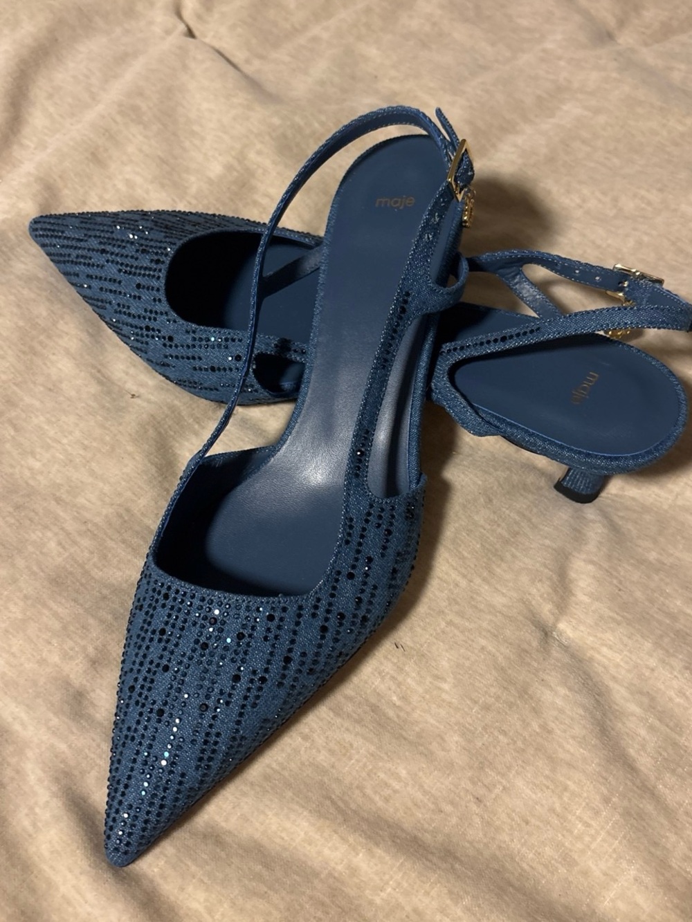Maje rhinestone slingback heel in denim
